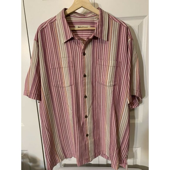 Tommy Bahama Hawaiian Camp Shirt‎ Men’s Sz XL 100% Silk Pink Striped Button Down - Picture 3 of 7